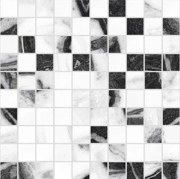 B&W Marble Wave Mat Mosaico 3X3