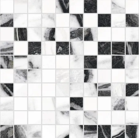 B&W Marble Wave Hglo Mosaico 3X3