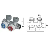 Rozdzielacz mosiężny dwuportowy z zaworami 3/4'x3/4